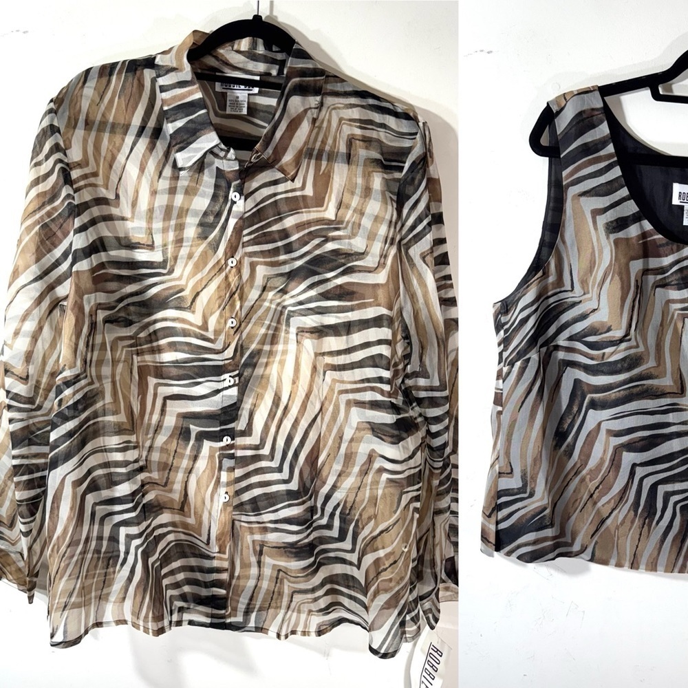 100% silk sheer animal print blouse and camisole set NWT